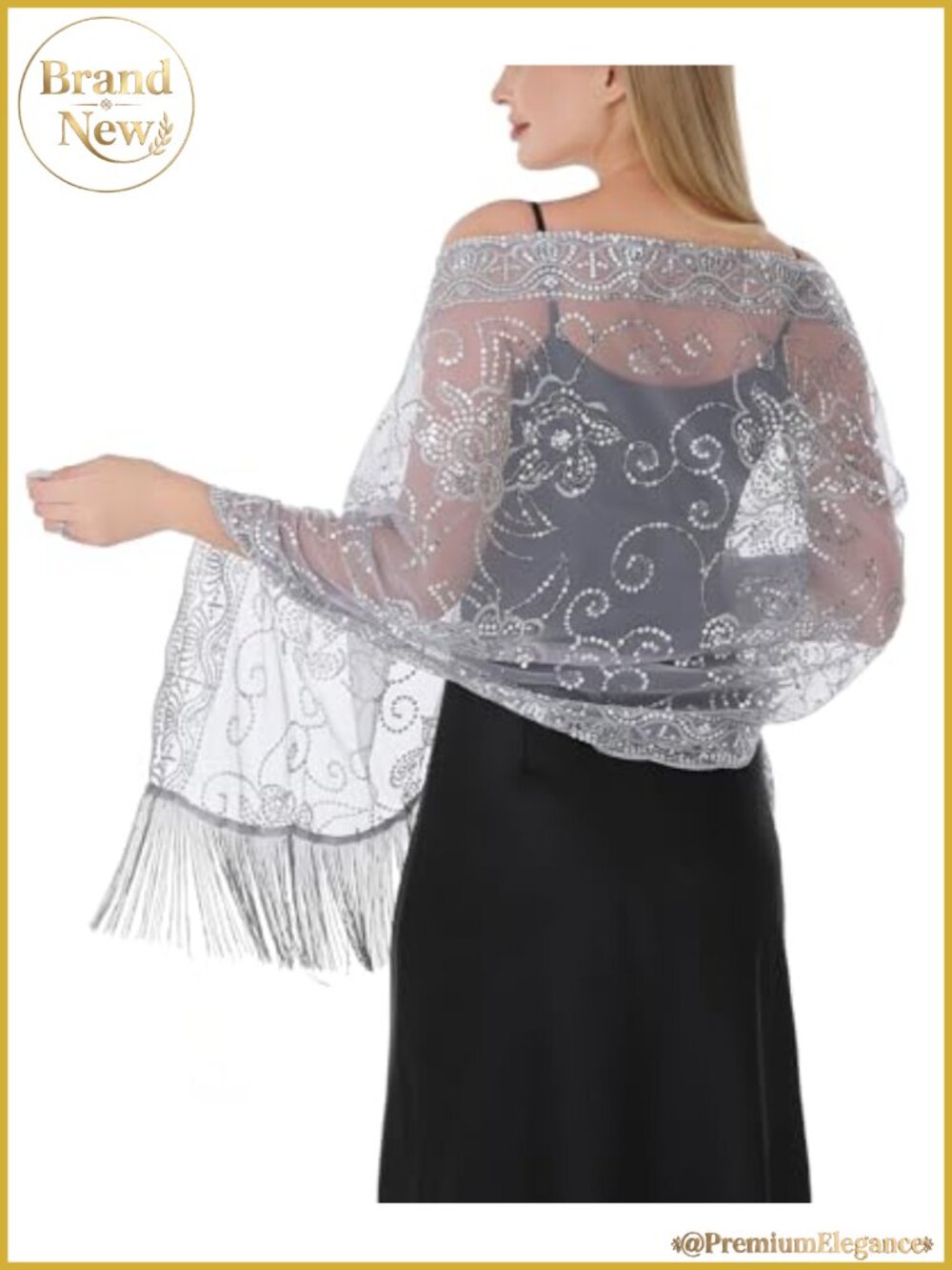 Evening Shawl Wrap with Sequin Fringe Chiffon Dress Scarf for Women Formal Party